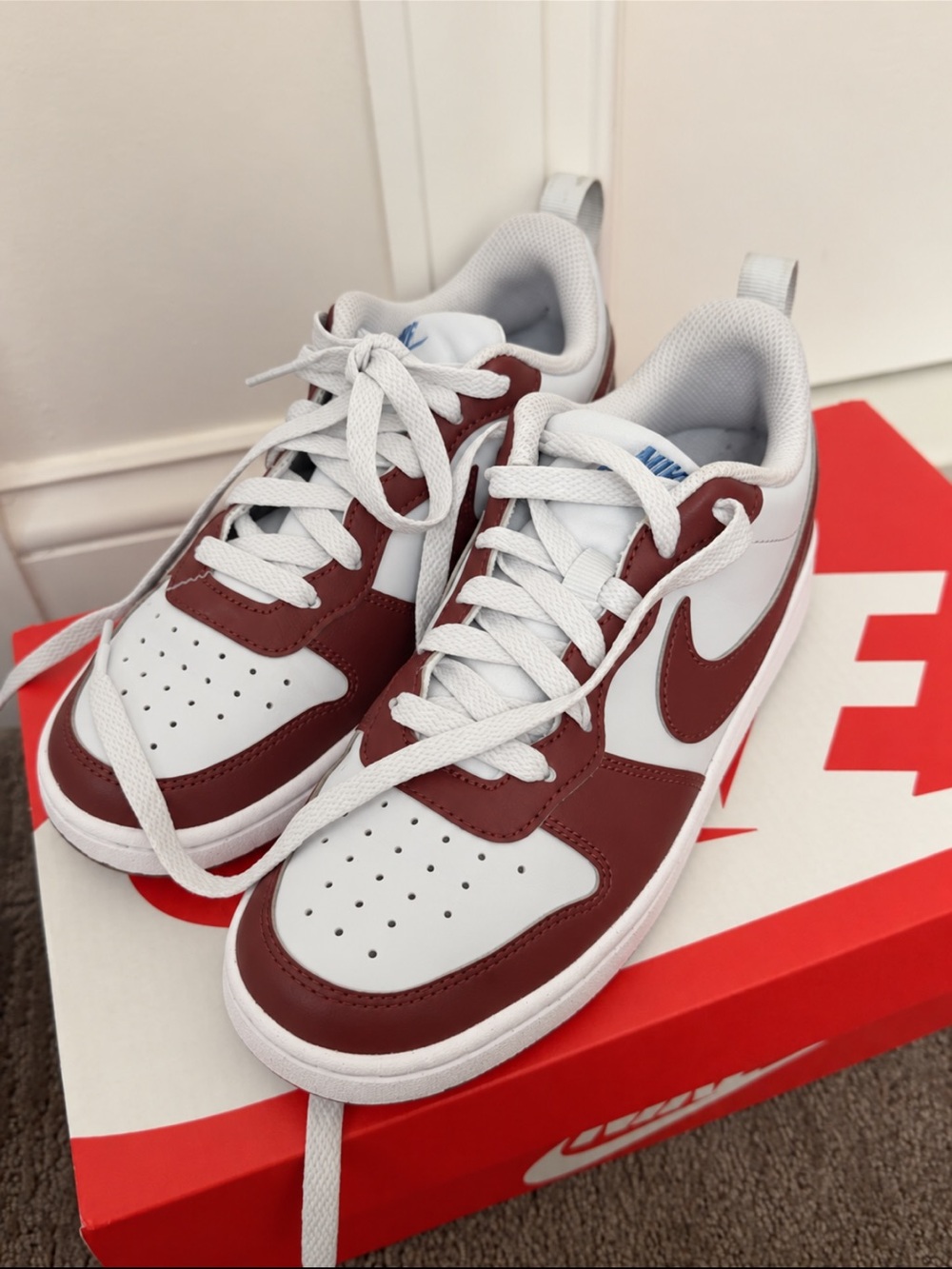 Nike Men’s Low-Top Sneakers — White and Dark Red